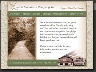 custom website created for Worth Monument Company in Hazlehurst Georgia